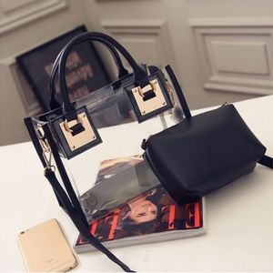 Black Transparent clear shoulder bag with strap